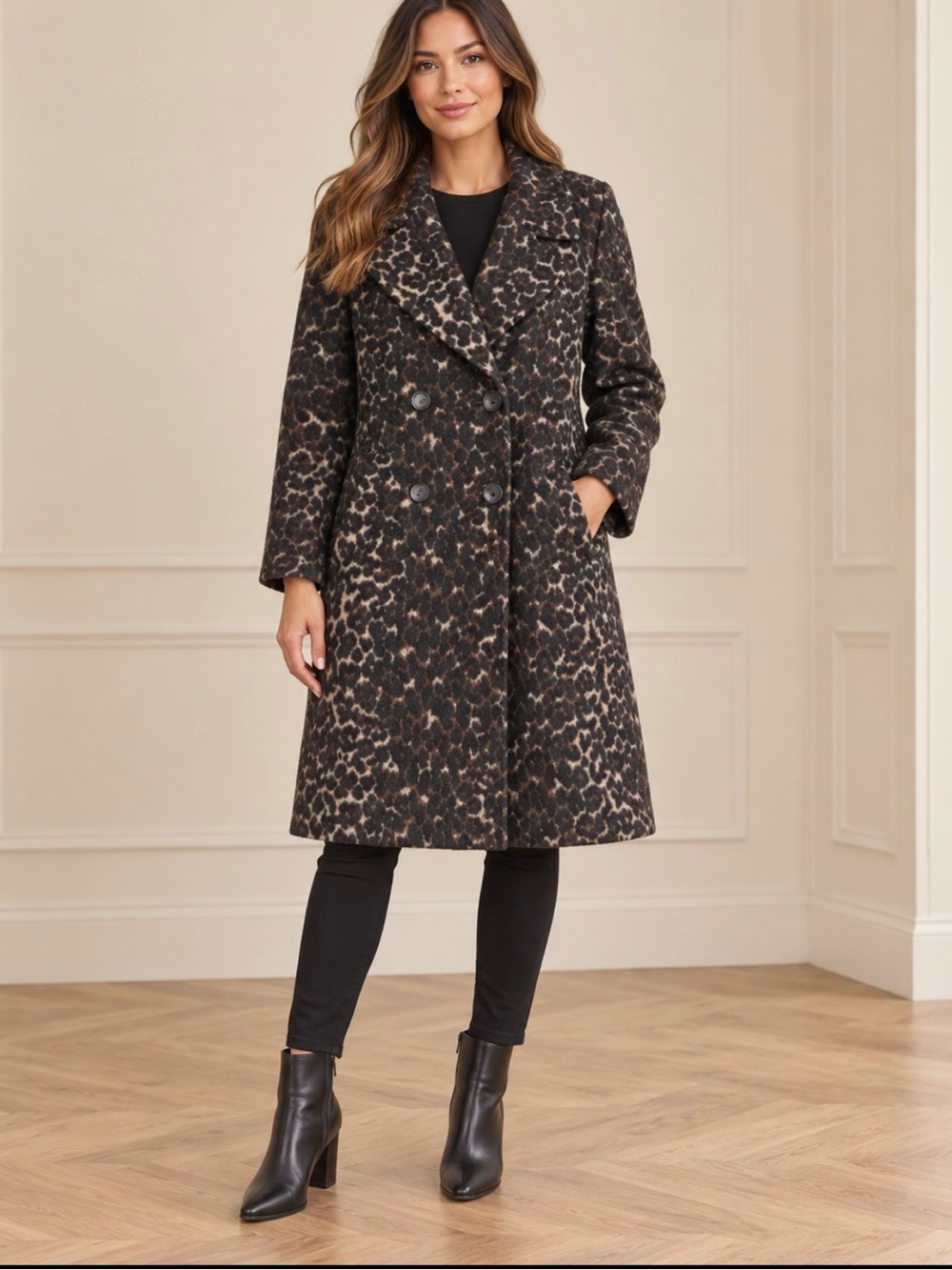 Melanie Lyne Leopard Print Double-Breasted Coat NWT Size 14